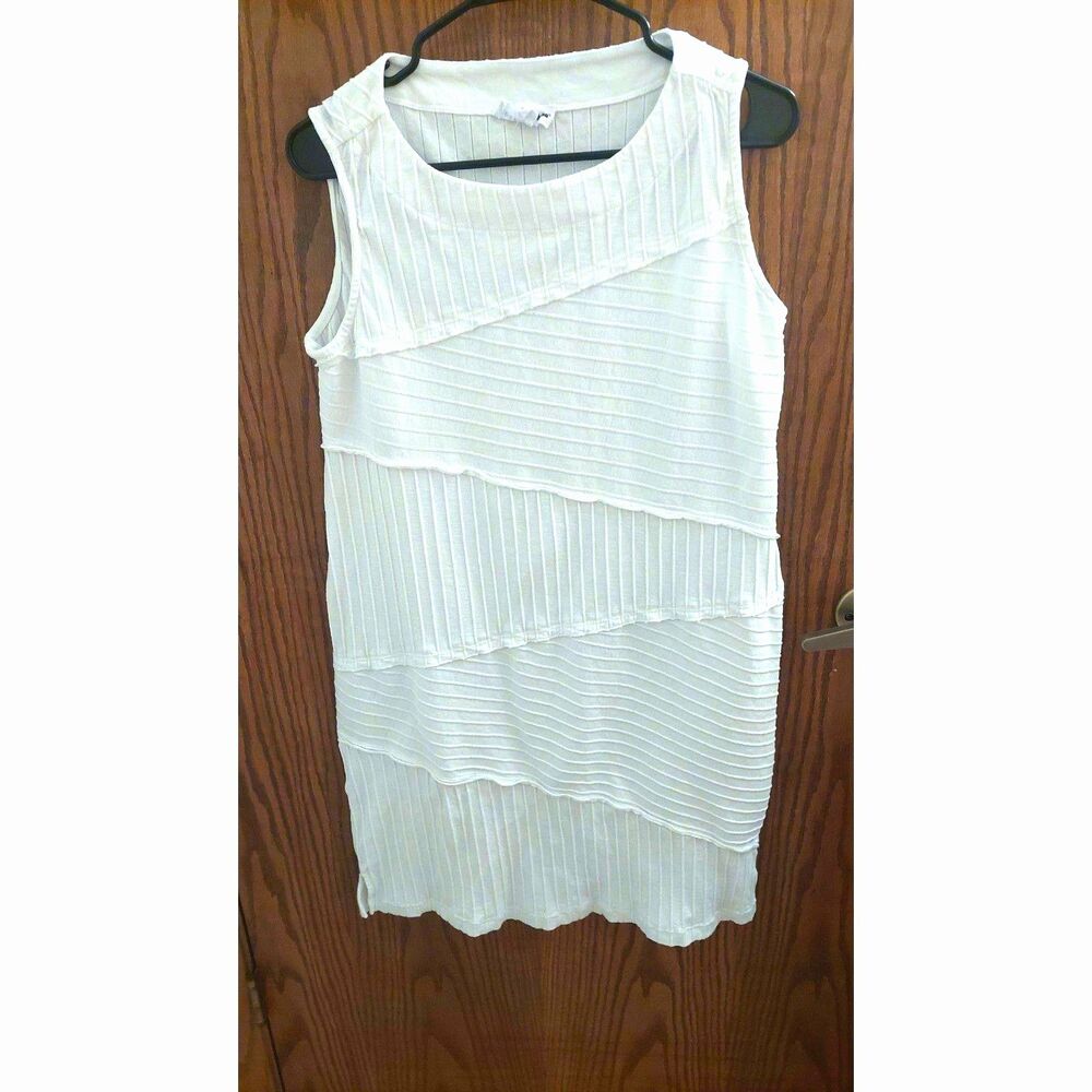 Neon Buddha White 100% Cotton Medium Ribbed Asymmetrical Tiered Dress
